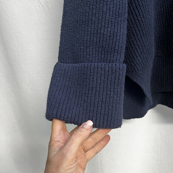 Anthropologie Women’s Blue Chunky Rib Knit Y2K Hooded Sweater Slouchy Grunge - Picture 3 of 8